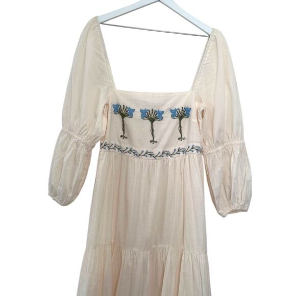 Anna Cate Scarlet Maxi Dress XS Ivory Blue Floral Embroidered Puff Sleeve Boho - Picture 3 of 7